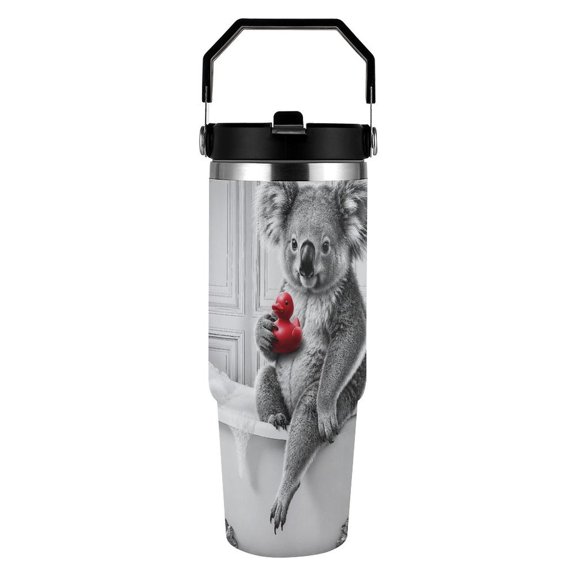 RKSupls 30oz Tumbler with Handle and Straw, Koala With Rubber Duck In Bath Stainless Steel Insulated Travel Cup, Leak-Resistant Thermal Mug for Hot Cold Drinks