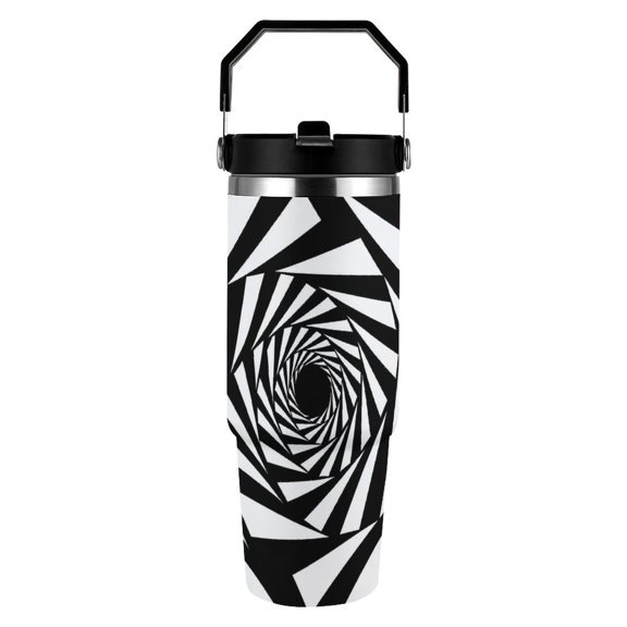 RKSupls 30oz Tumbler with Handle and Straw, Rotating Square Vortex Op Art Stainless Steel Insulated Travel Cup, Leak-Resistant Thermal Mug for Hot Cold Drinks