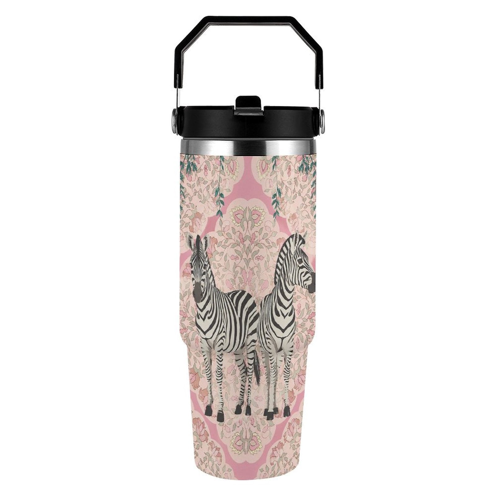 58 Pattern RKSupls 30oz Tumbler with Handle and Straw, Tropical Zebras Botanical ...