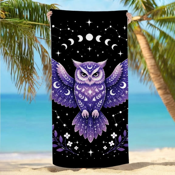 RKSupls 30x60inch Beach Towel Purple Celestial Owl Oversized Microfiber Beach Towel - Machine Washable Ultra-Soft Microfiber, Ideal for Bathroom beach yoga