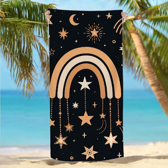 RKSupls 30x60inch Beach Towel Rainbow with Hanging Stars and Moon  Quickly Absorb Moisture, Machine Washable Ultra-Soft Microfiber Ideal for Bathroom beach yoga