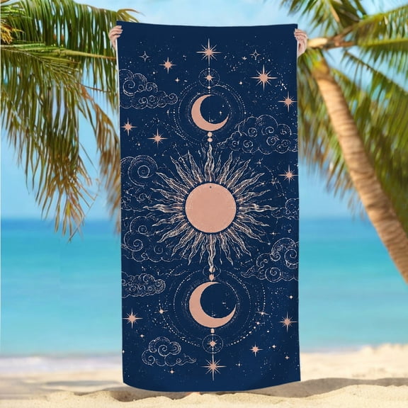 RKSupls 30x60inch Beach Towel Sun And Moon Celestial Alignment Oversized Microfiber Beach Towel, Ultra-Soft Microfiber Machine Washable Ideal for Bathroom beach yoga