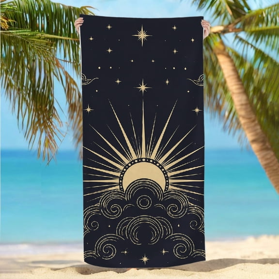 RKSupls 30x60inch Beach Towel Sun Rising Through Stylized Cloud Waves Quickly Absorb Moisture - Ultra-Soft Microfiber Machine Washable, Ideal for Bathroom beach yoga