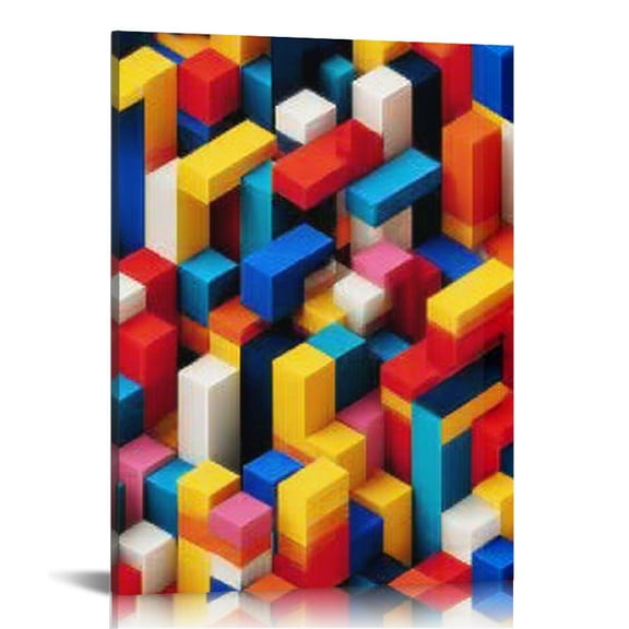 RKSupls 3D Block Geometric Canvas Wall Art, Canvas Prints Wall Art for Living Room Bedroom Entryway Office, Art Print Painting for Valentine's Day Home Decorations,12x16in