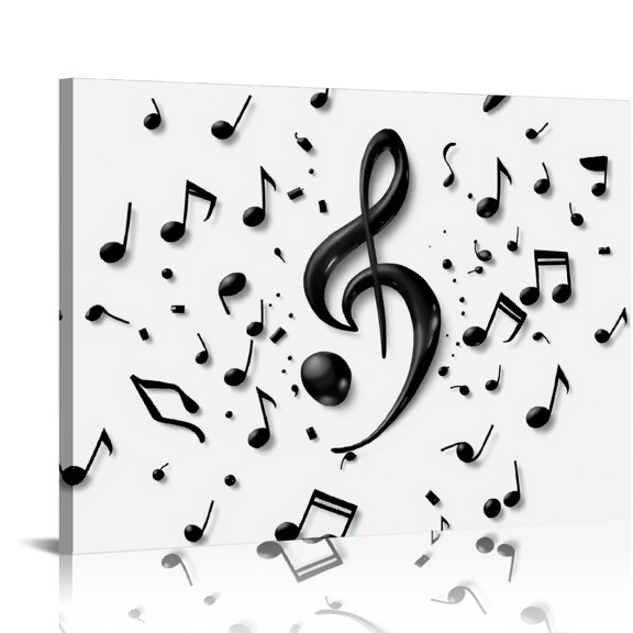 RKSupls 3D Treble Clef Music Notes Canvas Wall Art, Elegant Musical Wall Decor Print, Modern Artwork for Living Room Bedroom Office Home Decor,16x12in