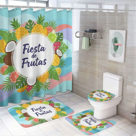 RKSupls 4pcs flannel foot mat, Tropical Fruit Party Print Suitable for home bathrooms
