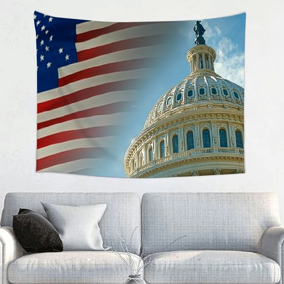 RKSupls 4th of July Patriotic Tapestry, American Flag Dome of The Capitol Building Tapestry Suitable for Hanging for Decorative Wall Hanging, Decorative Bedroom, Living Room Decoration - 40x30in