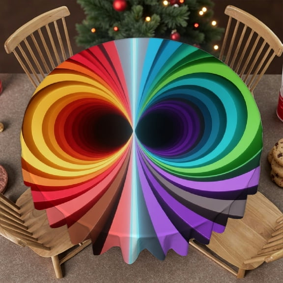 RKSupls 60 Inch Abstract New Funky Rainbow Colors Print  Stain Resistant & Washable Decor,  Holiday-Themed Design Festive Table Setting, Abstract New Funky Rainbow Colors