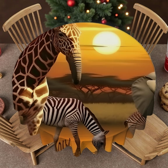 RKSupls 60 Inch African Wildlife Sunset Stain Resistant & Washable Decor, Festive Table Setting - Polyester Tablecloths Soft