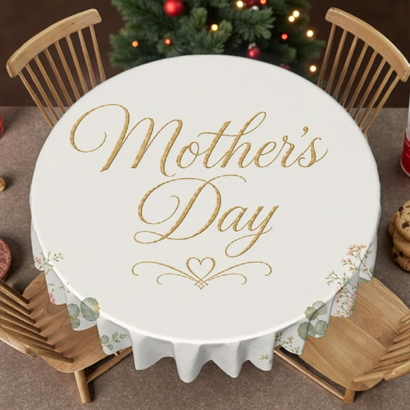 RKSupls 60 Inch Classic Script Floral Border, Mother'sDay Print  Polyester Table Cover , Machine-Made Kitchen Accessories, Classic Script Floral Border, Mother'sDay