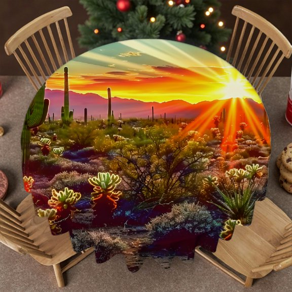 RKSupls 60 Inch Desert Sunset Cactus Soft, 2D Flat Printing - Kitchen Accessories Polyester Table Cover , Wedding, Party, Holiday, Home Dining