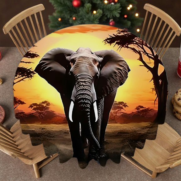 RKSupls 60 Inch Elephant Sunrise Acacia Print Polyester Table Cover , Polyester Tablecloths Machine-Made, Elephant Sunrise Acacia