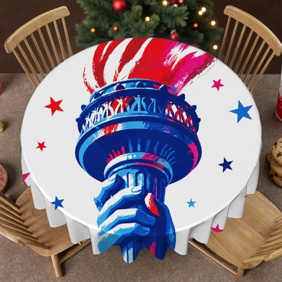 RKSupls 60 Inch Liberty Torch Hand Painted  Soft, Festive Table Setting - Kitchen Accessories  Stain Resistant & Washable Decor for Wedding, Party, Holiday, Home Dining