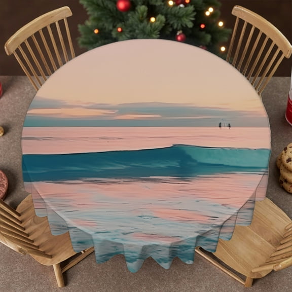 RKSupls 60 Inch Pastel Ocean Wave Sunset Round Tablecloth, Kitchen Accessories - Holiday-Themed Design Soft, Wedding, Party, Holiday, Home Dining