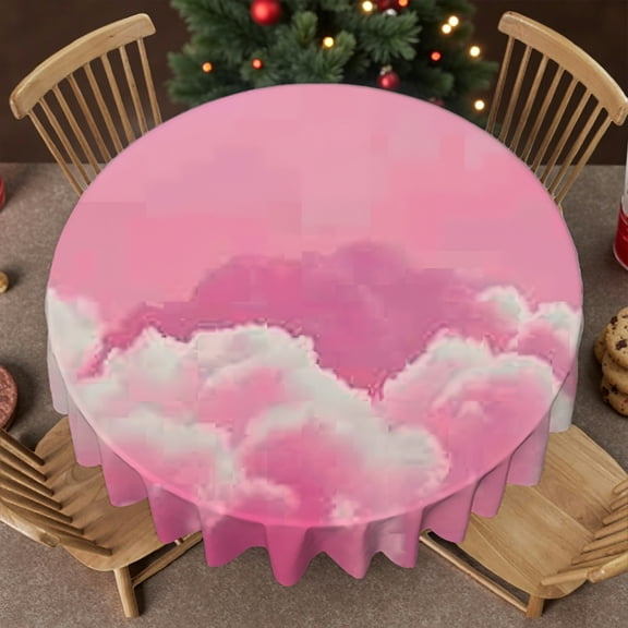 RKSupls 60 Inch  Pink Clouds Sky Dreamy Print  Round Tablecloth, Polyester Tablecloths Machine-Made, Pink Clouds Sky Dreamy