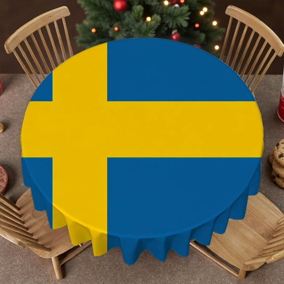 RKSupls 60 Inch Polyester Table Cover - flag sweden Print, Machine-Made 2D Flat Printing Round Tablecloth, Wedding, Party, Holiday, Home Dining