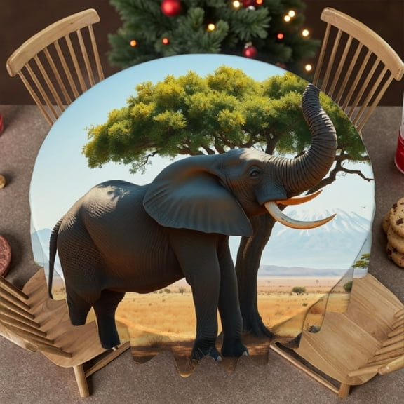 RKSupls 60 Inch Round Tablecloth, African Savanna Elephant Polyester Table Cover - Soft, Stain Resistant & Washable Decor for Wedding, Party, Holiday, Home Dining