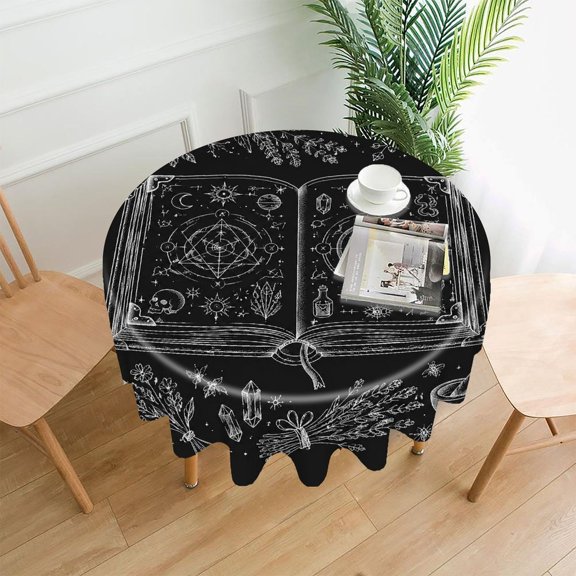 RKSupls 60 Inch Round Tablecloth, Alchemy Spell Book Drawing Premium Polyester Straight Edge Wrinkle Resistant Washable Table Cover for Party Home Dining Decor