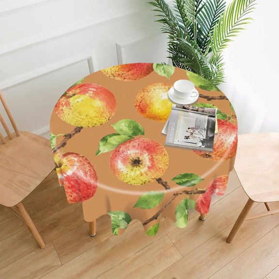 RKSupls 60 Inch Round Tablecloth, Apple Branch Watercolor Seamless Premium Polyester Straight Edge Wrinkle Resistant Washable Table Cover for Party Home Dining Decor