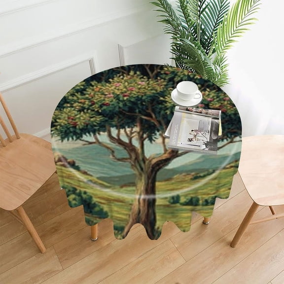 RKSupls 60 Inch Round Tablecloth, Apple Tree Hills Premium Polyester Straight Edge Wrinkle Resistant Washable Table Cover for Party Home Dining Decor