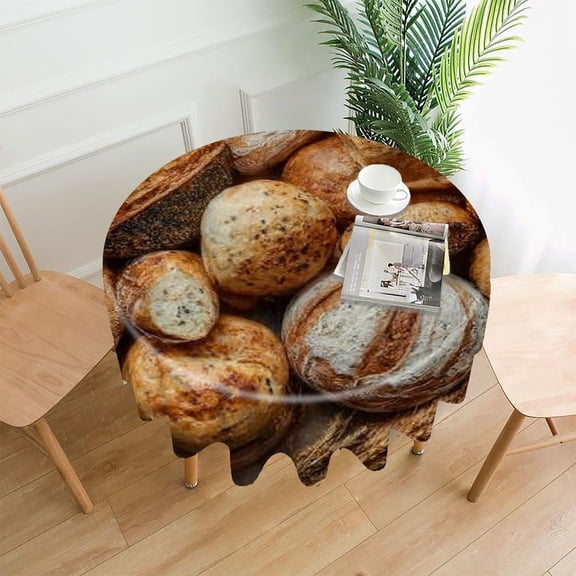 RKSupls 60 Inch Round Tablecloth, Artisan Bread Loaves Premium Polyester Straight Edge Wrinkle Resistant Washable Table Cover for Party Home Dining Decor