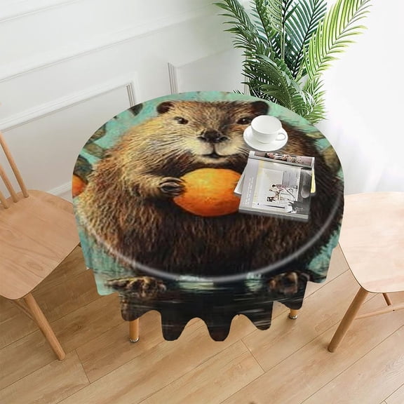 RKSupls 60 Inch Round Tablecloth, Beaver Oranges Water Premium Polyester Straight Edge Wrinkle Resistant Washable Table Cover for Party Home Dining Decor