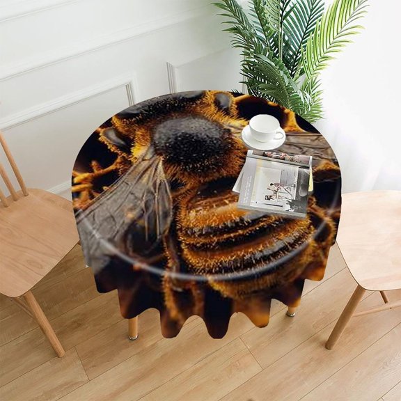 RKSupls 60 Inch Round Tablecloth, Bee Honeycomb Closeup Premium Polyester Straight Edge Wrinkle Resistant Washable Table Cover for Party Home Dining Decor