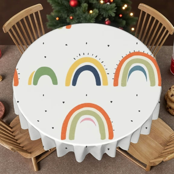 RKSupls 60 Inch Round Tablecloth, Boho Rainbow Nursery Polyester Table Cover - Soft, Stain Resistant & Washable Decor for Wedding, Party, Holiday, Home Dining