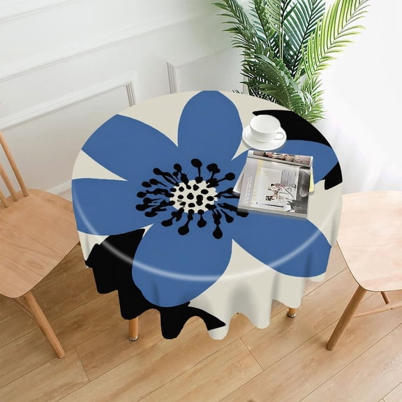 RKSupls 60 Inch Round Tablecloth, Bold Blue Flower Premium Polyester Straight Edge Wrinkle Resistant Washable Table Cover for Party Home Dining Decor