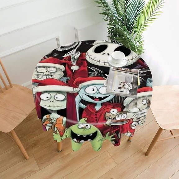 RKSupls 60 Inch Round Tablecloth, Cartoon Monster Christmas Pattern Premium Polyester Straight Edge Wrinkle Resistant Washable Table Cover for Party Home Dining Decor