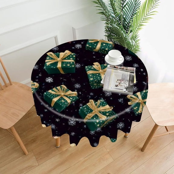 RKSupls 60 Inch Round Tablecloth, Christmas Gifts Pattern Premium Polyester Straight Edge Wrinkle Resistant Washable Table Cover for Party Home Dining Decor