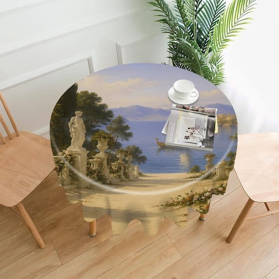 RKSupls 60 Inch Round Tablecloth, Classical Musewith Lyre Under Olive Tree Premium Polyester Straight Edge Wrinkle Resistant Washable Table Cover for Party Home Dining Decor