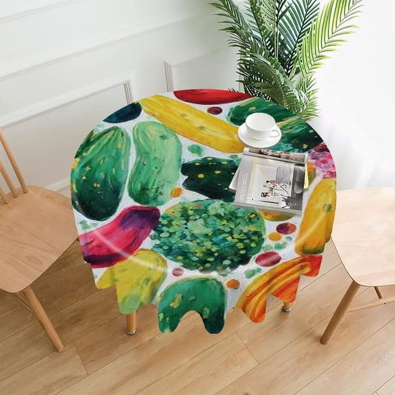 RKSupls 60 Inch Round Tablecloth, Colorful Abstract Pattern Premium Polyester Straight Edge Wrinkle Resistant Washable Table Cover for Party Home Dining Decor