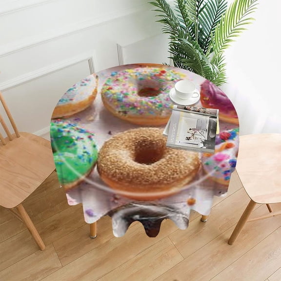 RKSupls 60 Inch Round Tablecloth, Colorful Donuts Sprinkles Premium Polyester Straight Edge Wrinkle Resistant Washable Table Cover for Party Home Dining Decor