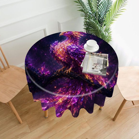 RKSupls 60 Inch Round Tablecloth, Crystal Phoenix Branch Night Premium Polyester Straight Edge Wrinkle Resistant Washable Table Cover for Party Home Dining Decor