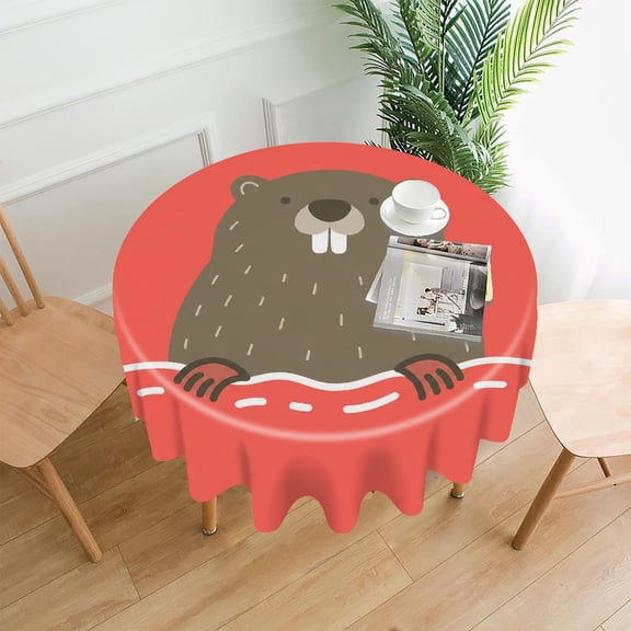 RKSupls 60 Inch Round Tablecloth, Cute Beaver Portrait Premium Polyester Straight Edge Wrinkle Resistant Washable Table Cover for Party Home Dining Decor