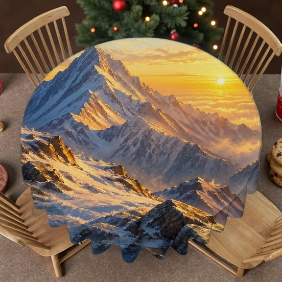 RKSupls 60-Inch Round Tablecloth for Dining Table - Snow Mountain Sunrise Peak Print, Festive Table Setting Soft Family Round Table Cover , Idea for Home Dining, Banquets