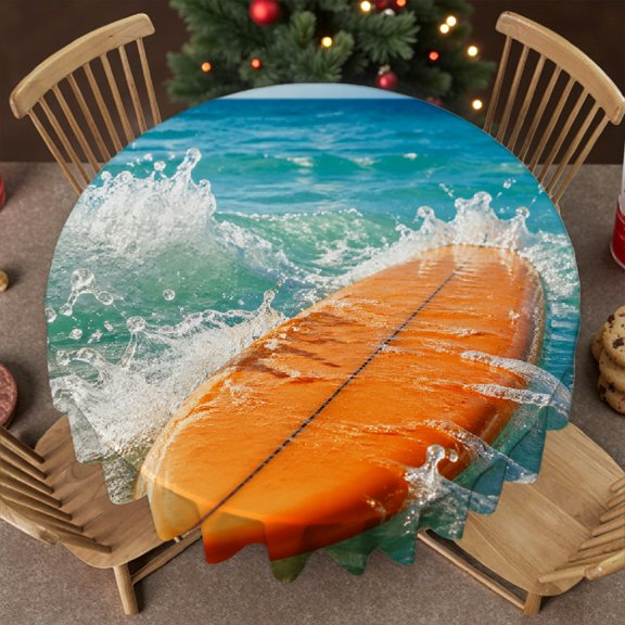 RKSupls 60-Inch Round Tablecloth for Dining Table - Surfboard Ocean Print, 2D Flat Printing Festive Table Setting Soft Family Round Table Cover , Idea for Home Dining, Banquets