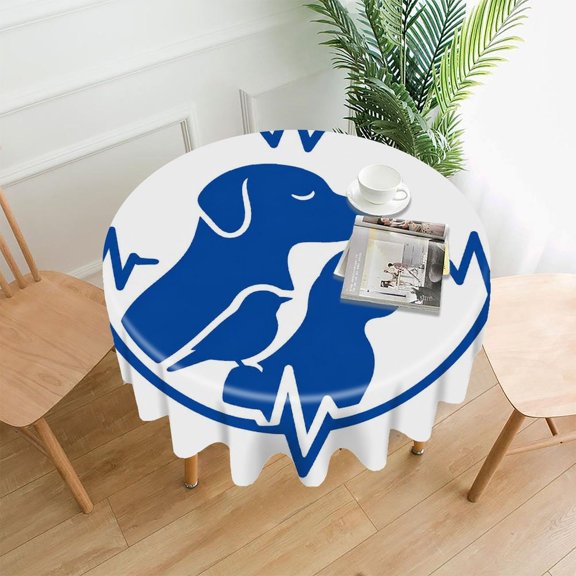 RKSupls 60 Inch Round Tablecloth, Dog Cat Bird Heartbeat Circle Logo Premium Polyester Straight Edge Wrinkle Resistant Washable Table Cover for Party Home Dining Decor