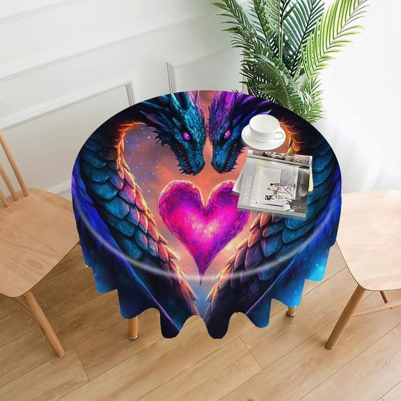 RKSupls 60 Inch Round Tablecloth, Dragons Heart Fantasy Space Premium Polyester Straight Edge Wrinkle Resistant Washable Table Cover for Party Home Dining Decor