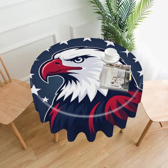 RKSupls 60 Inch Round Tablecloth, Eagle Head Logo Stars Dark Premium Polyester Straight Edge Wrinkle Resistant Washable Table Cover for Party Home Dining Decor