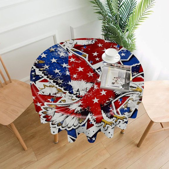 RKSupls 60 Inch Round Tablecloth, Eagle Star Collage Graffiti Art Premium Polyester Straight Edge Wrinkle Resistant Washable Table Cover for Party Home Dining Decor