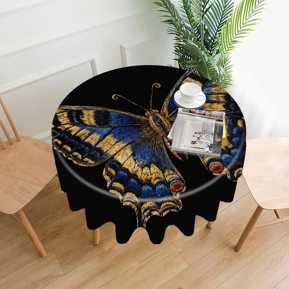 RKSupls 60 Inch Round Tablecloth, Embroidered Swallowtail Butterfly Premium Polyester Straight Edge Wrinkle Resistant Washable Table Cover for Party Home Dining Decor