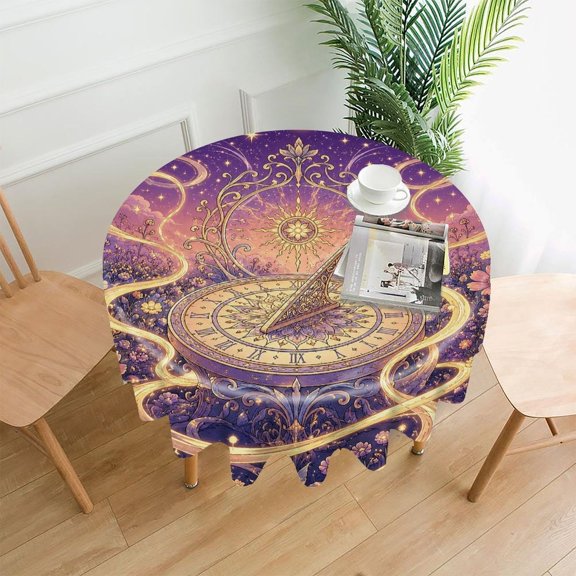 RKSupls 60 Inch Round Tablecloth, Enchanted Sundial Flower Star Night Premium Polyester Straight Edge Wrinkle Resistant Washable Table Cover for Party Home Dining Decor