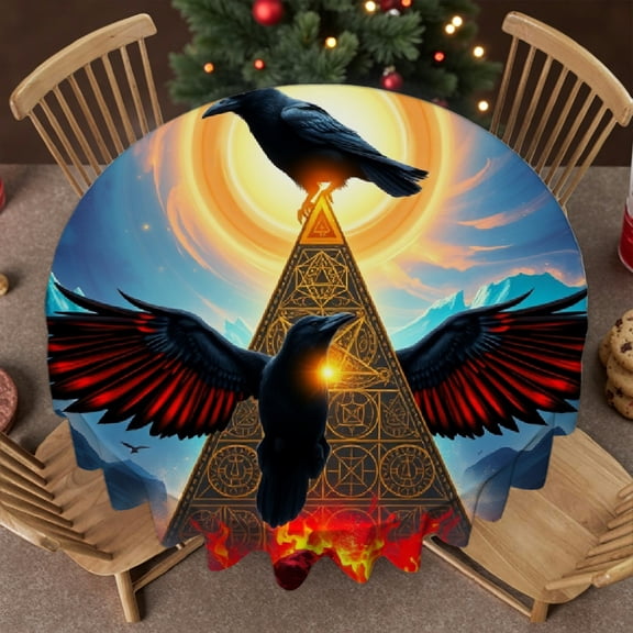 RKSupls 60 Inch Round Tablecloth, Fantasy Magic Raven Crow Polyester Table Cover - Soft, Stain Resistant & Washable Decor for Wedding, Party, Holiday, Home Dining