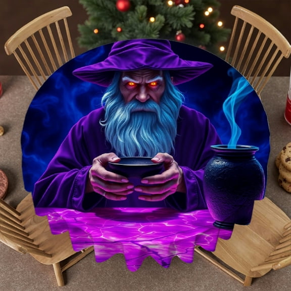 RKSupls 60 Inch Round Tablecloth, Fantasy Magic Wizard Polyester Table Cover - Soft, Stain Resistant & Washable Decor for Wedding, Party, Holiday, Home Dining