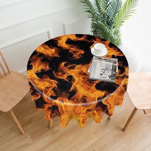 RKSupls 60 Inch Round Tablecloth, Fire Flames Orange Premium Polyester Straight Edge Wrinkle Resistant Washable Table Cover for Party Home Dining Decor