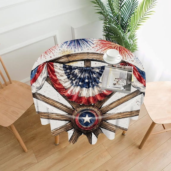 RKSupls 60 Inch Round Tablecloth, Flag Eagle Wings Spread Premium Polyester Straight Edge Wrinkle Resistant Washable Table Cover for Party Home Dining Decor
