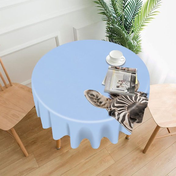 RKSupls 60 Inch Round Tablecloth, Friendly Zebra Against Sky Premium Polyester Straight Edge Wrinkle Resistant Washable Table Cover for Party Home Dining Decor