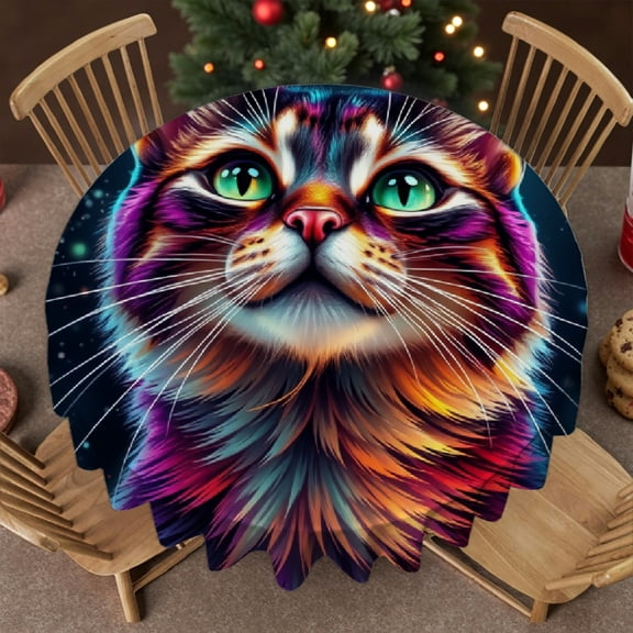 RKSupls 60 Inch Round Tablecloth, Galaxy Space Colorful Cat Polyester Table Cover - Soft, Stain Resistant & Washable Decor for Wedding, Party, Holiday, Home Dining